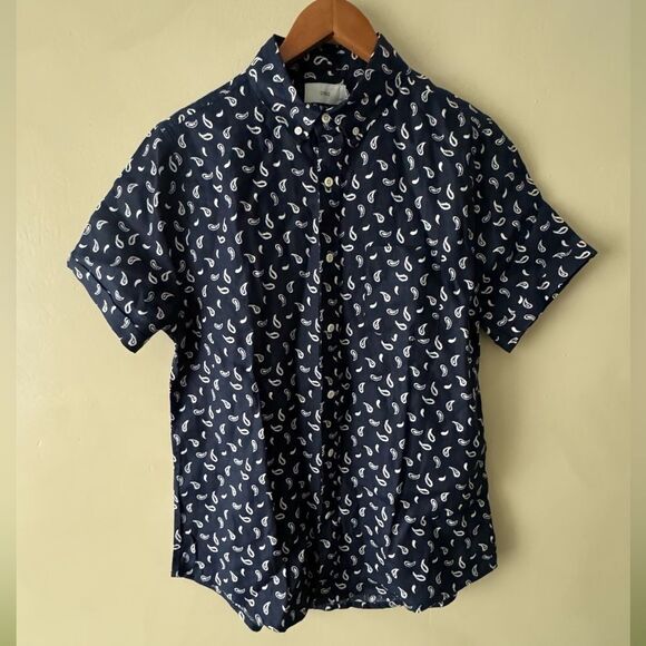 Onia Samuel Shirt Men Medium Navy Linen Short Sleeve $145 000089 - Picture 1 of 6